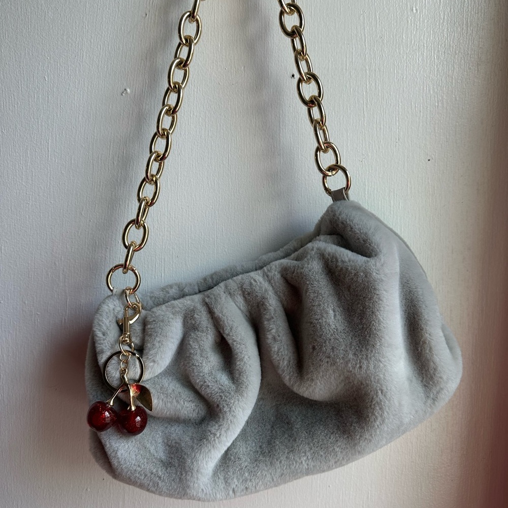 Gray Fur Shoulder Bag